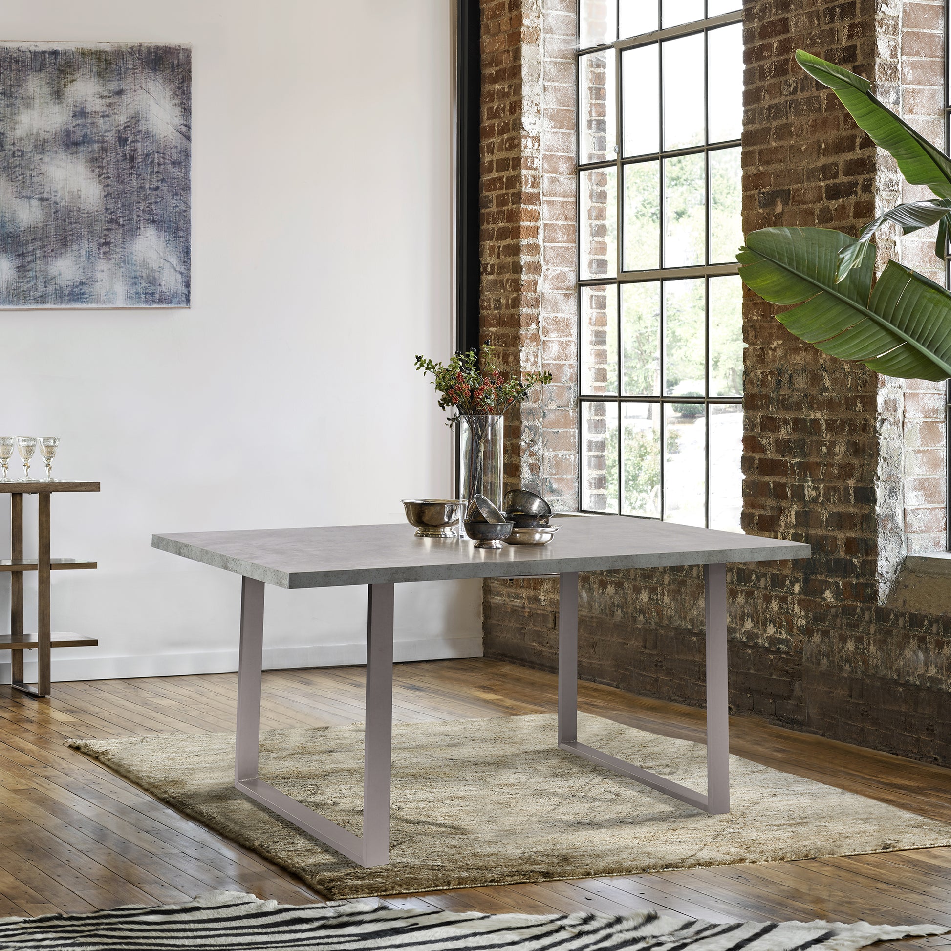Fenton Dining Table with Cement Gray Laminate Top and Brushed Stainless Steel Base By Armen Living | Dining Tables | Modishstore