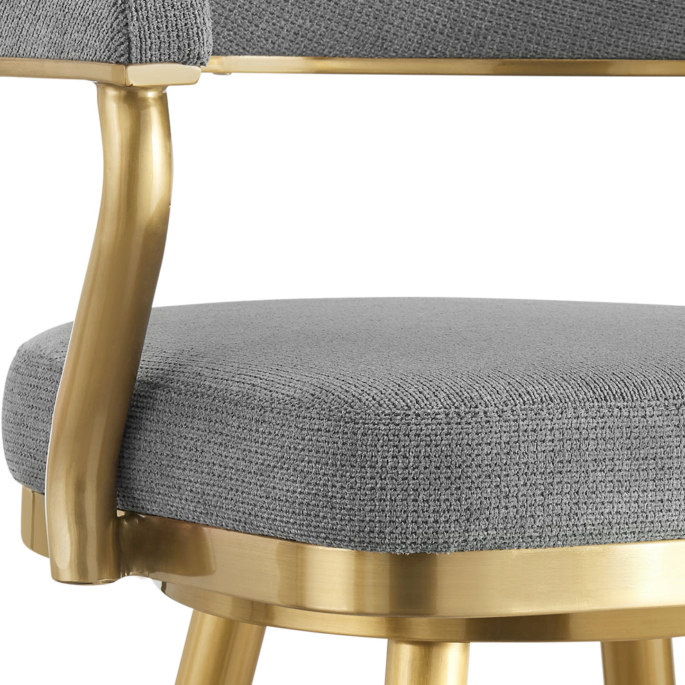 Justin 26" Swivel Counter Stool with Gold Brushed Stainless Steel and Anchor Gray Fabric By Armen Living | Bar Stools | Modishstore - 7
