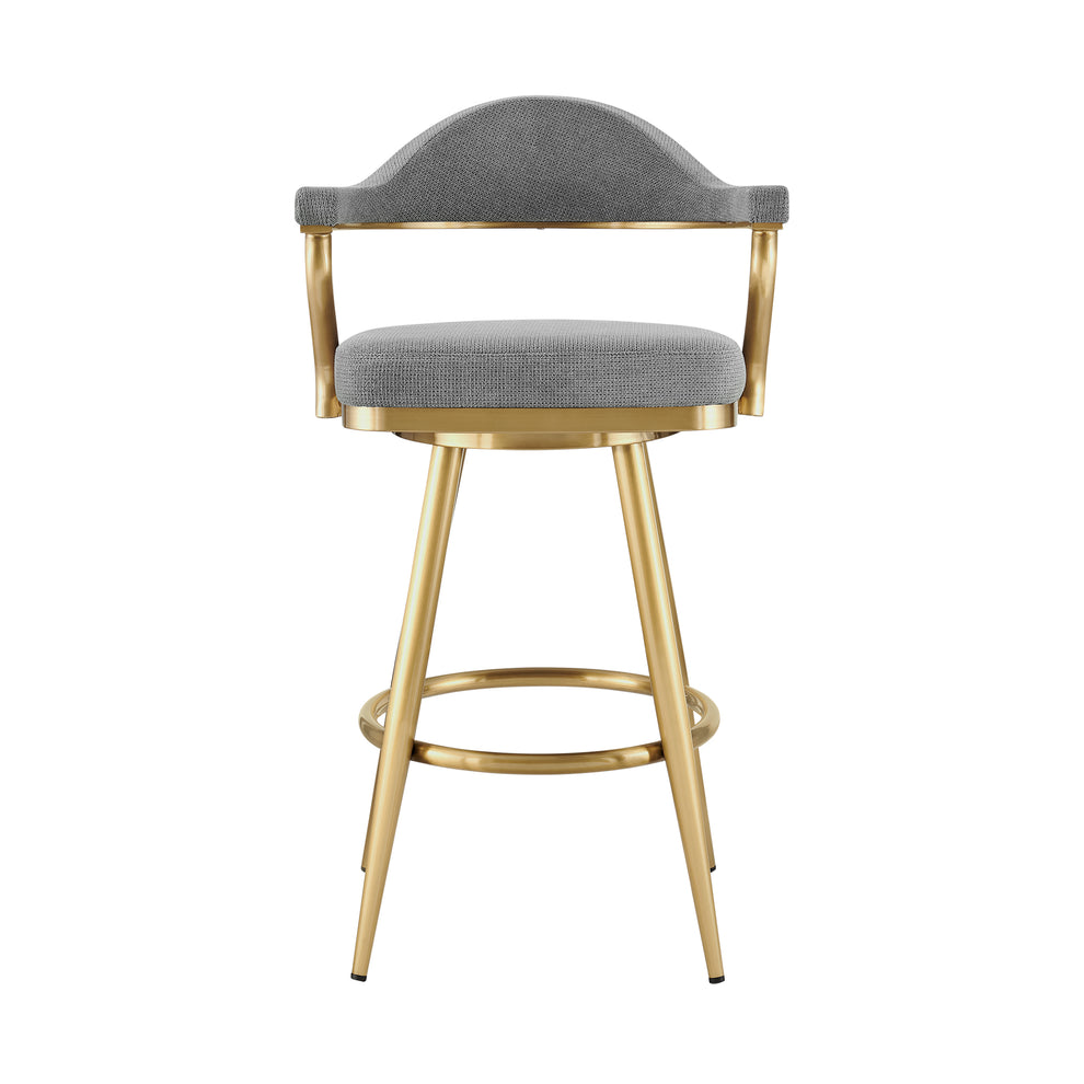 Justin 30" Swivel Bar Stool with Gold Brushed Stainless Steel and Anchor Gray Fabric By Armen Living | Bar Stools | Modishstore - 3