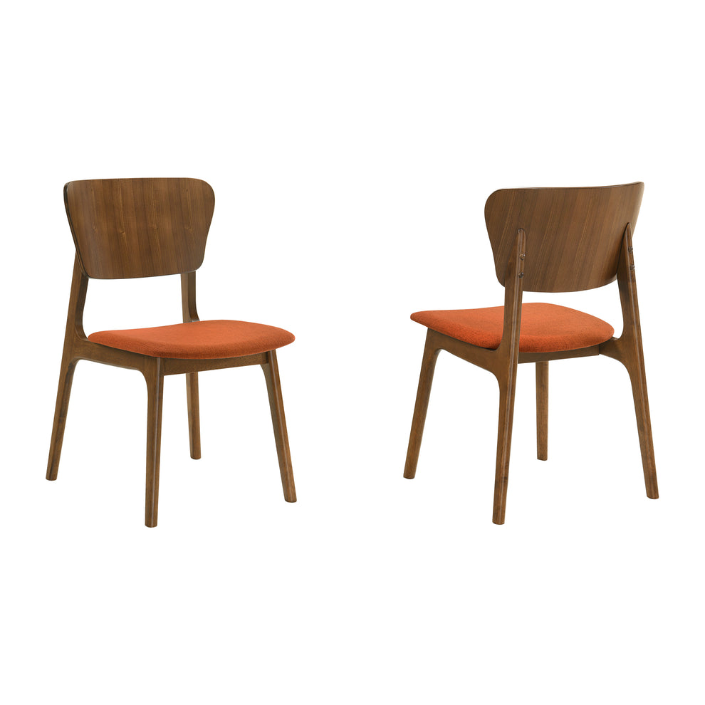 Kalia Wood Dining Chair in Walnut Finish with Orange Fabric - Set of 2 By Armen Living | Dining Chairs | Modishstore - 3