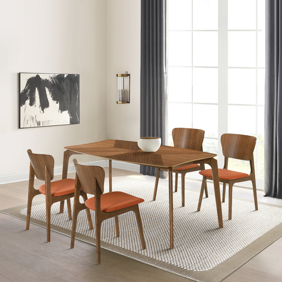 Kalia Wood Dining Chair in Walnut Finish with Orange Fabric - Set of 2 By Armen Living | Dining Chairs | Modishstore - 2