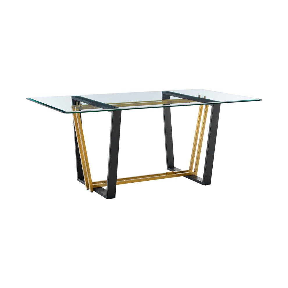 Kai 72" Rectangular Dining Table in Black Iron and Brushed Stainless Steel Base with Glass Tabletop By Armen Living | Dining Tables | Modishstore - 12