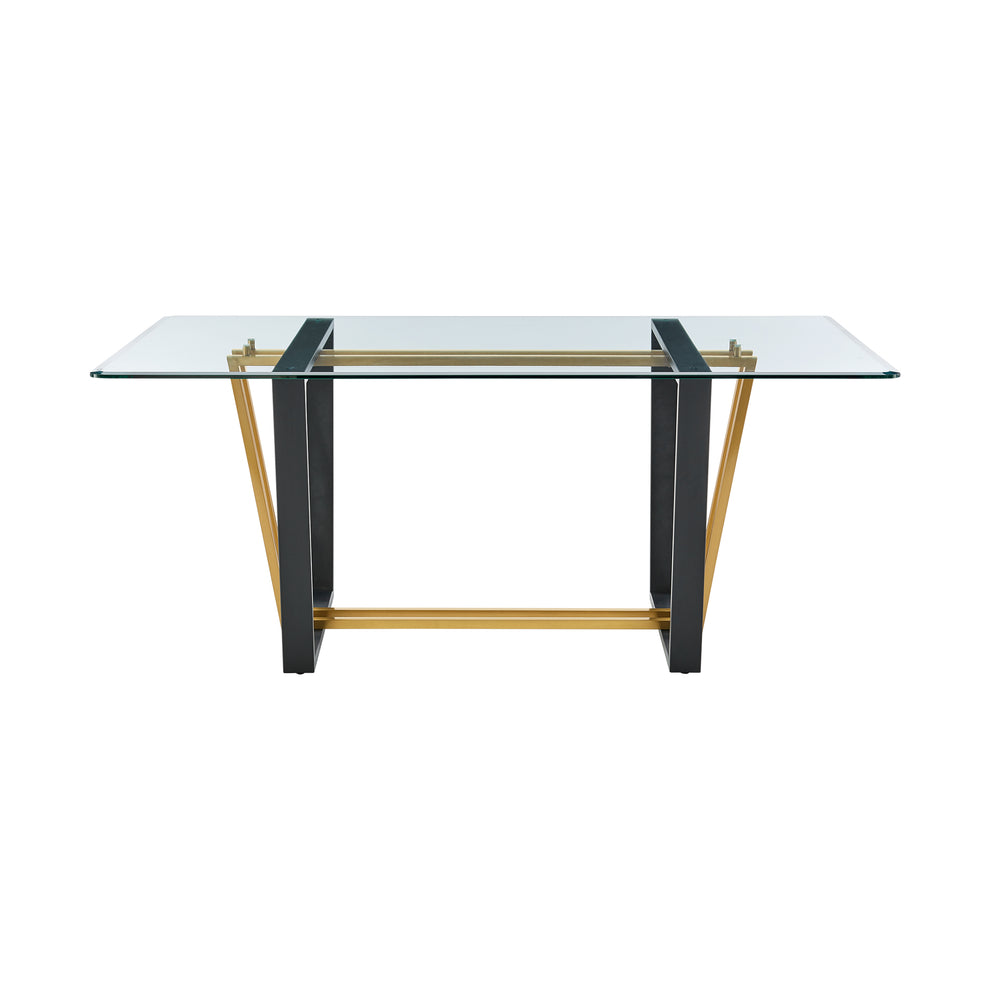 Kai 72" Rectangular Dining Table in Black Iron and Brushed Stainless Steel Base with Glass Tabletop By Armen Living | Dining Tables | Modishstore - 13