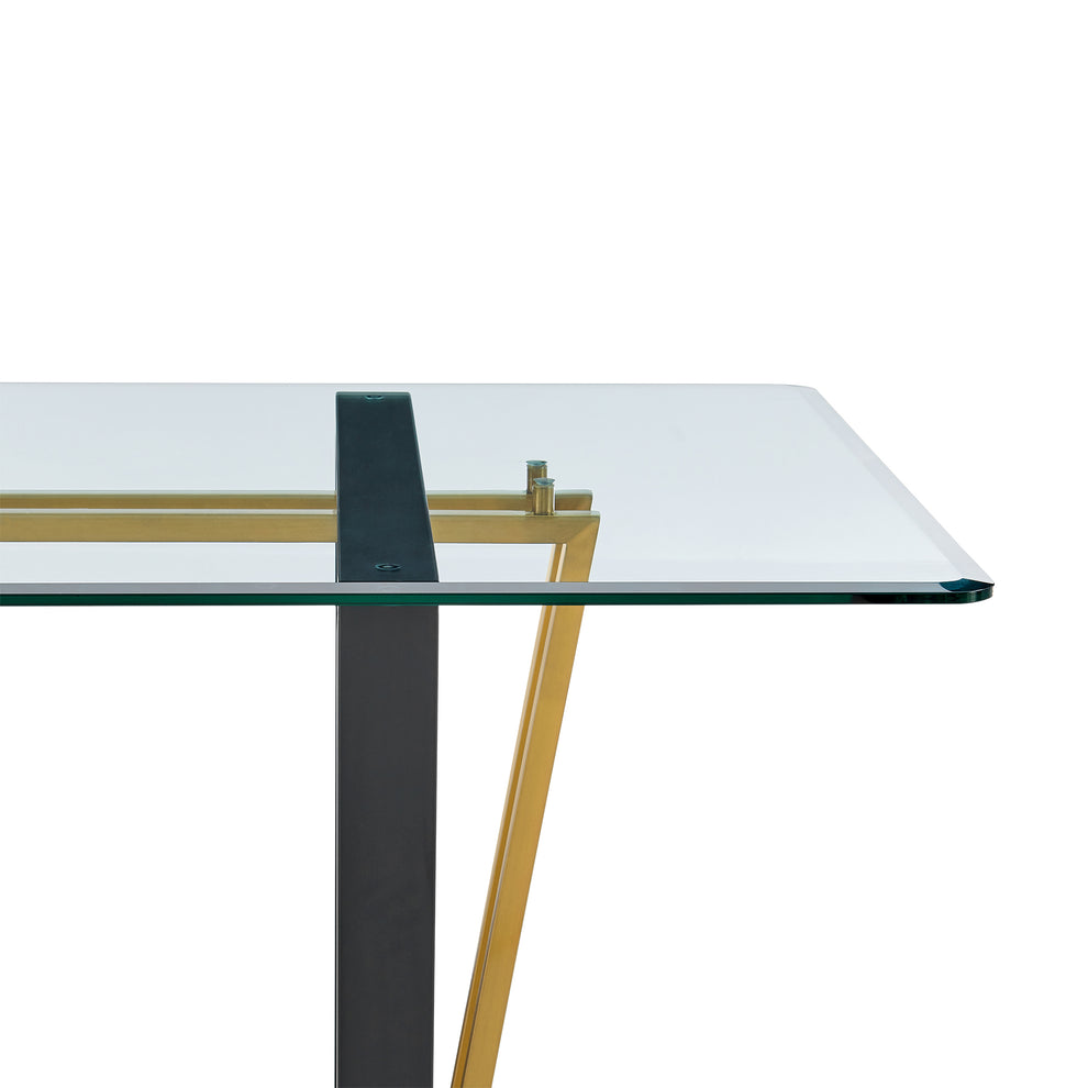 Kai 72" Rectangular Dining Table in Black Iron and Brushed Stainless Steel Base with Glass Tabletop By Armen Living | Dining Tables | Modishstore - 14