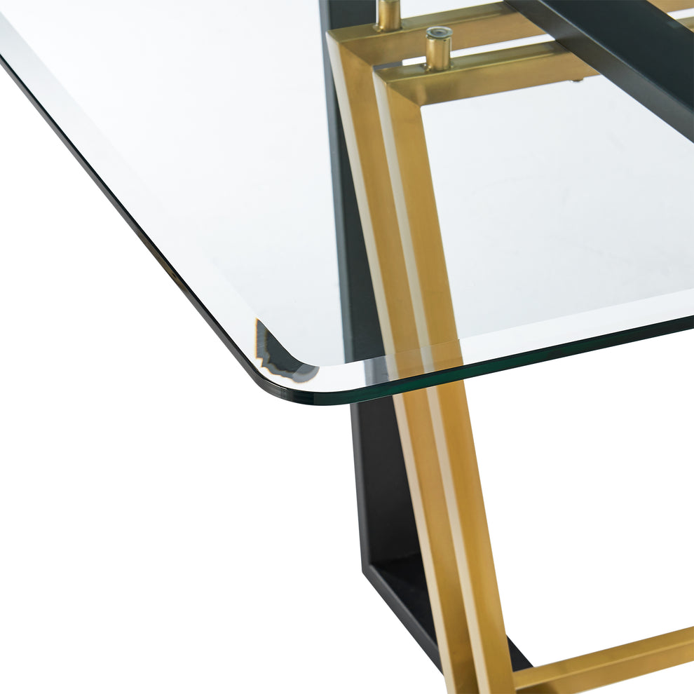 Kai 72" Rectangular Dining Table in Black Iron and Brushed Stainless Steel Base with Glass Tabletop By Armen Living | Dining Tables | Modishstore - 15