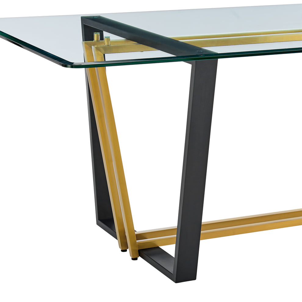 Kai 72" Rectangular Dining Table in Black Iron and Brushed Stainless Steel Base with Glass Tabletop By Armen Living | Dining Tables | Modishstore - 16