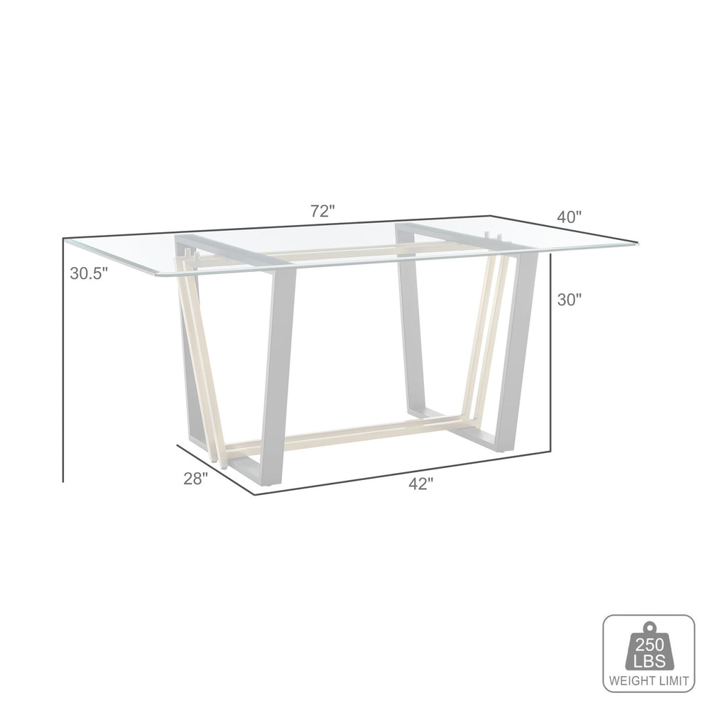 Kai 72" Rectangular Dining Table in Black Iron and Brushed Stainless Steel Base with Glass Tabletop By Armen Living | Dining Tables | Modishstore - 18
