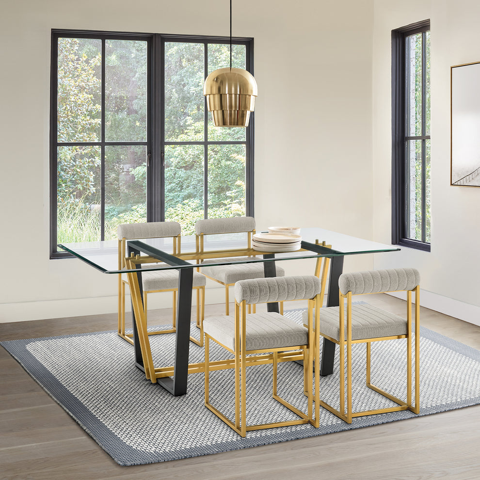 Kai 72" Rectangular Dining Table in Black Iron and Brushed Stainless Steel Base with Glass Tabletop By Armen Living | Dining Tables | Modishstore - 11