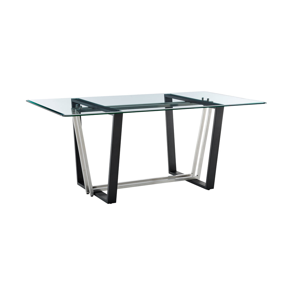 Kai 72" Rectangular Dining Table in Black Iron and Brushed Stainless Steel Base with Glass Tabletop By Armen Living | Dining Tables | Modishstore - 3