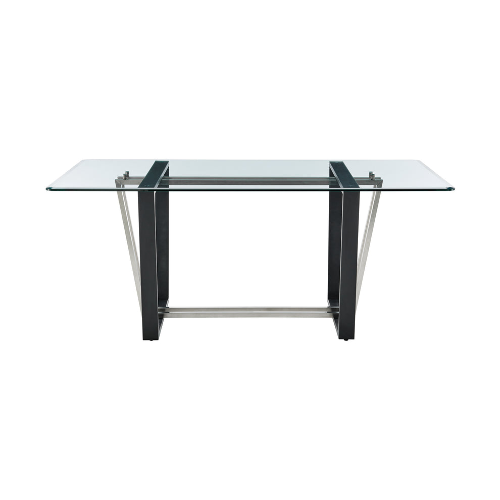 Kai 72" Rectangular Dining Table in Black Iron and Brushed Stainless Steel Base with Glass Tabletop By Armen Living | Dining Tables | Modishstore - 4