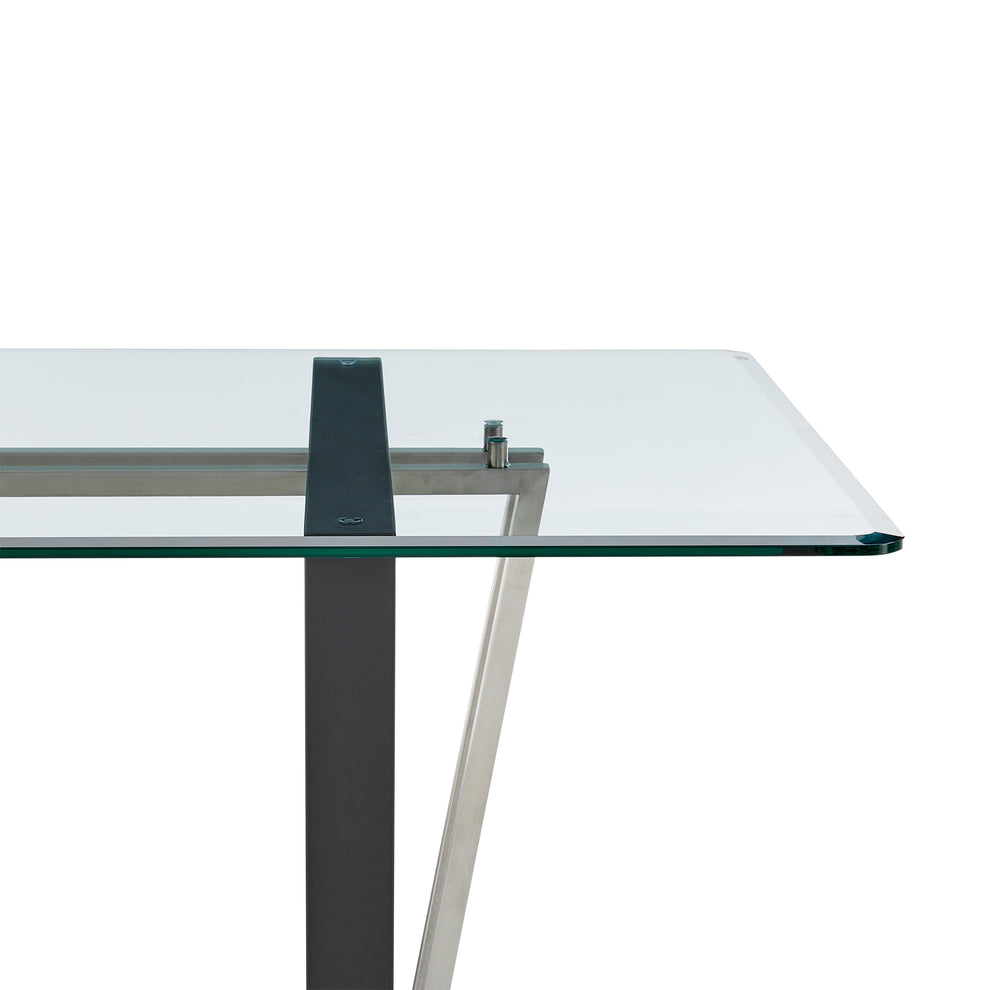 Kai 72" Rectangular Dining Table in Black Iron and Brushed Stainless Steel Base with Glass Tabletop By Armen Living | Dining Tables | Modishstore - 5