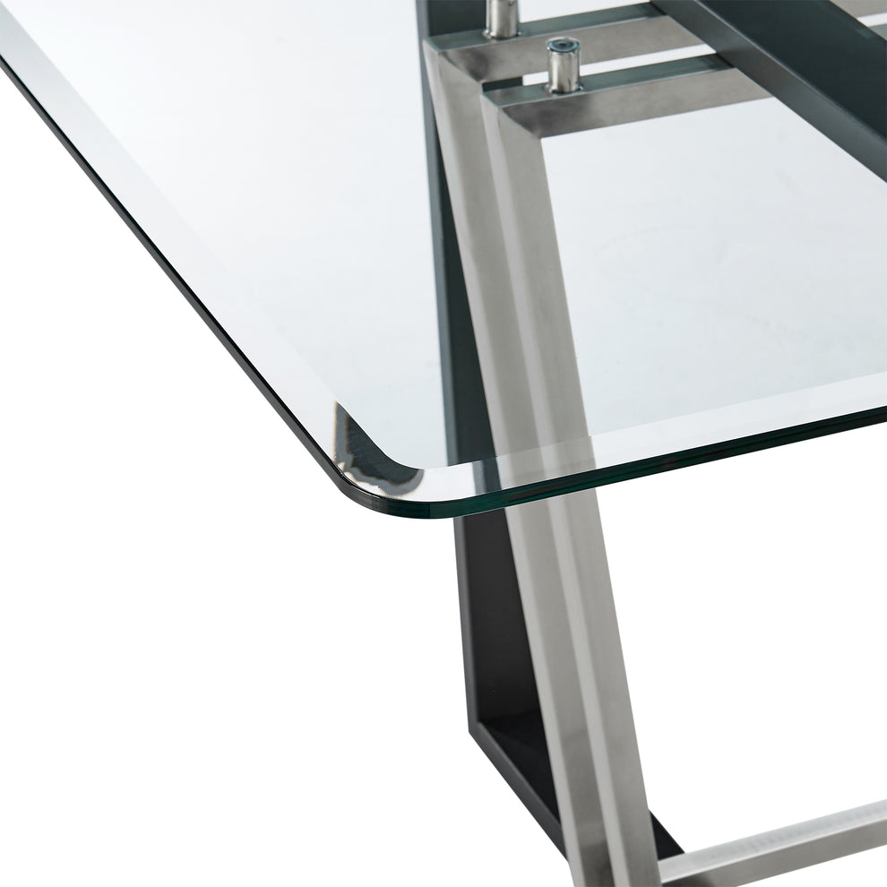 Kai 72" Rectangular Dining Table in Black Iron and Brushed Stainless Steel Base with Glass Tabletop By Armen Living | Dining Tables | Modishstore - 6