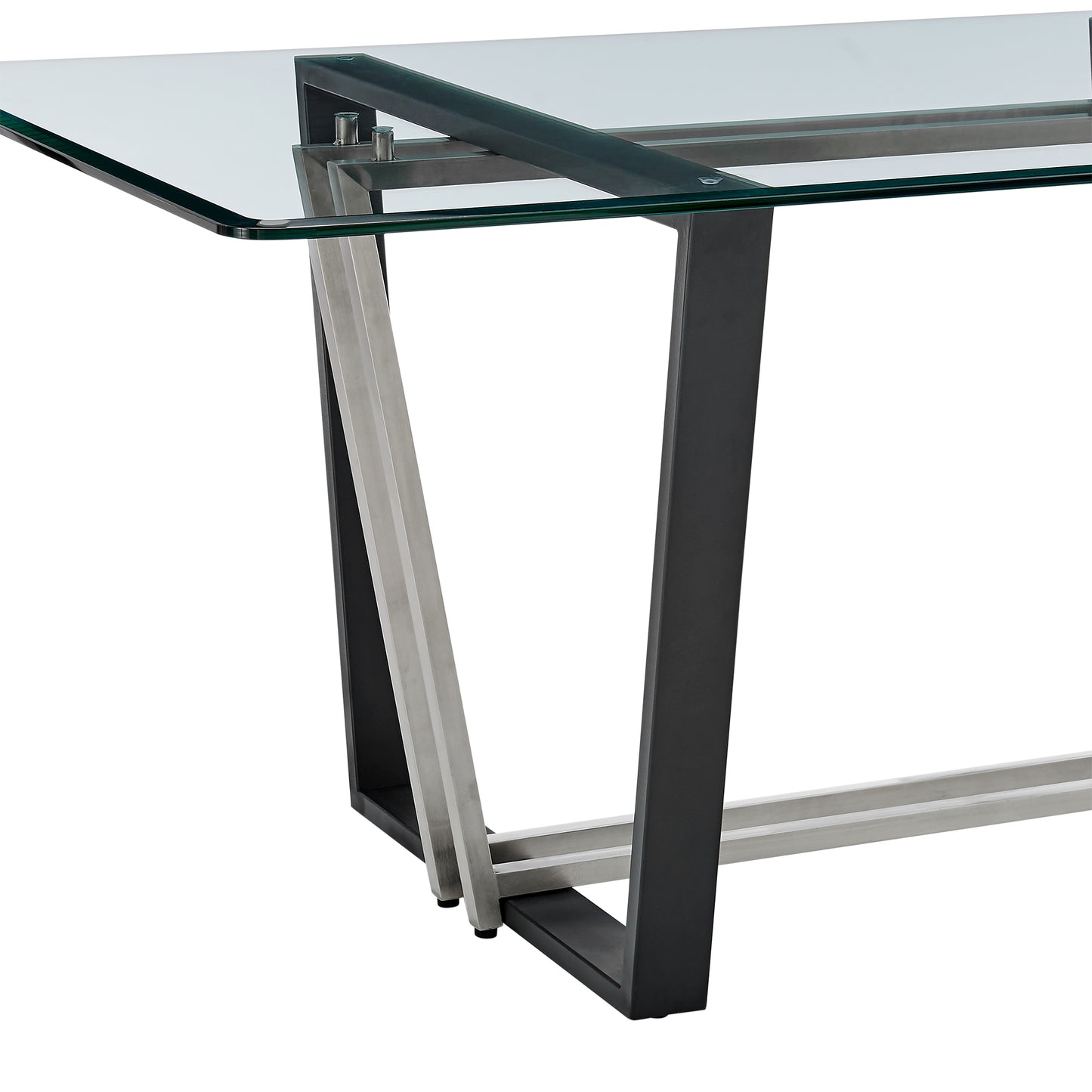 Kai 72" Rectangular Dining Table in Black Iron and Brushed Stainless Steel Base with Glass Tabletop By Armen Living | Dining Tables | Modishstore - 7