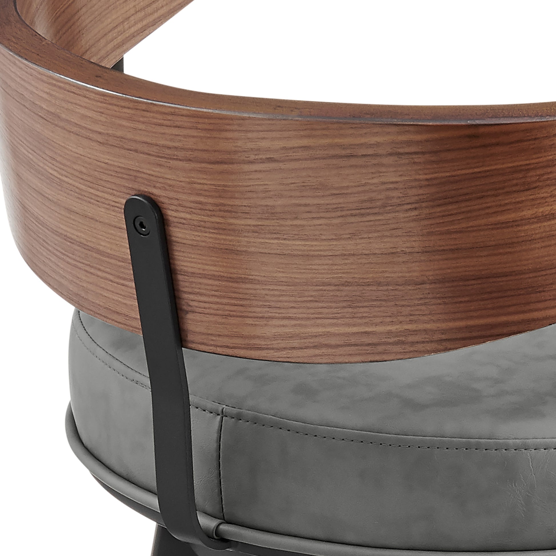 Lacey 30" Swivel Bar Stool in Black Iron with Walnut Finish and Vintage Gray Faux Leather By Armen Living | Bar Stools | Modishstore - 10