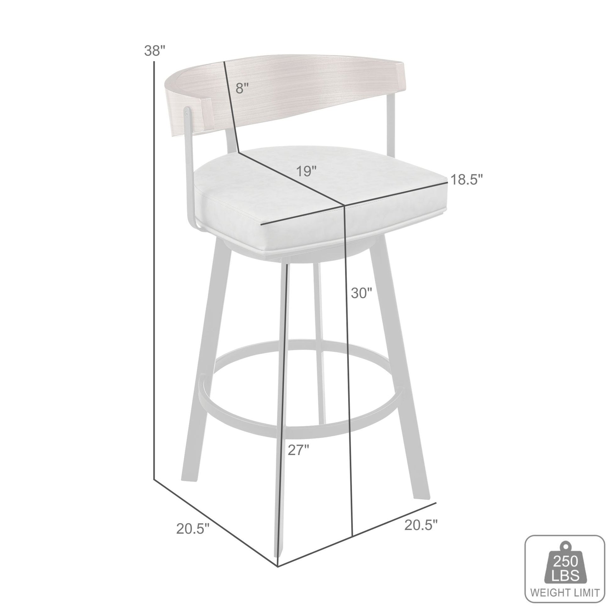 Lacey 30" Swivel Bar Stool in Black Iron with Walnut Finish and Vintage Gray Faux Leather By Armen Living | Bar Stools | Modishstore - 9
