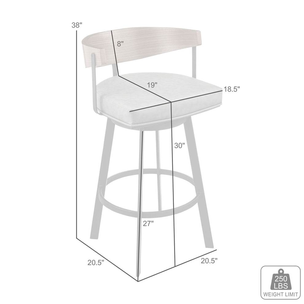 Lacey 30" Swivel Bar Stool in Black Iron with Walnut Finish and Vintage Gray Faux Leather By Armen Living | Bar Stools | Modishstore - 9