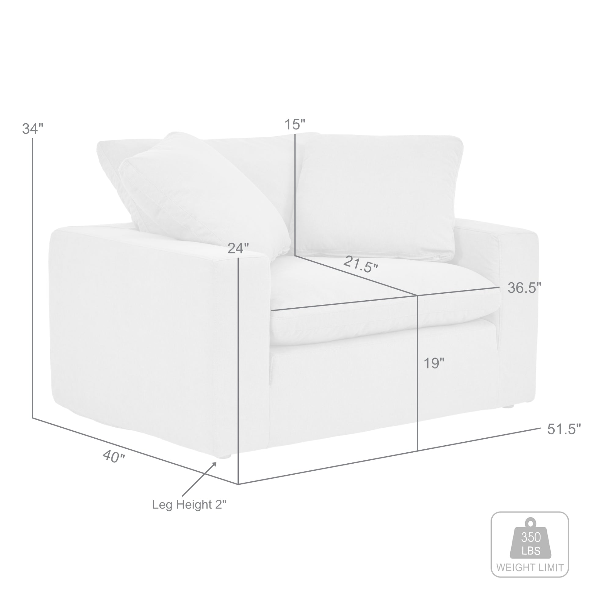 Liberty 51.5" Upholstered Chair and a Half in Slate Gray By Armen Living | Accent Chairs | Modishstore - 8