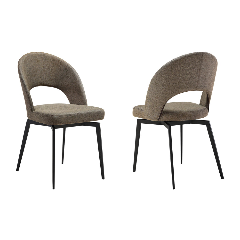 Lucia Swivel Upholstered Dining Chair in Gray Fabric with Black Metal Legs - Set of 2 By Armen Living | Dining Chairs | Modishstore - 14