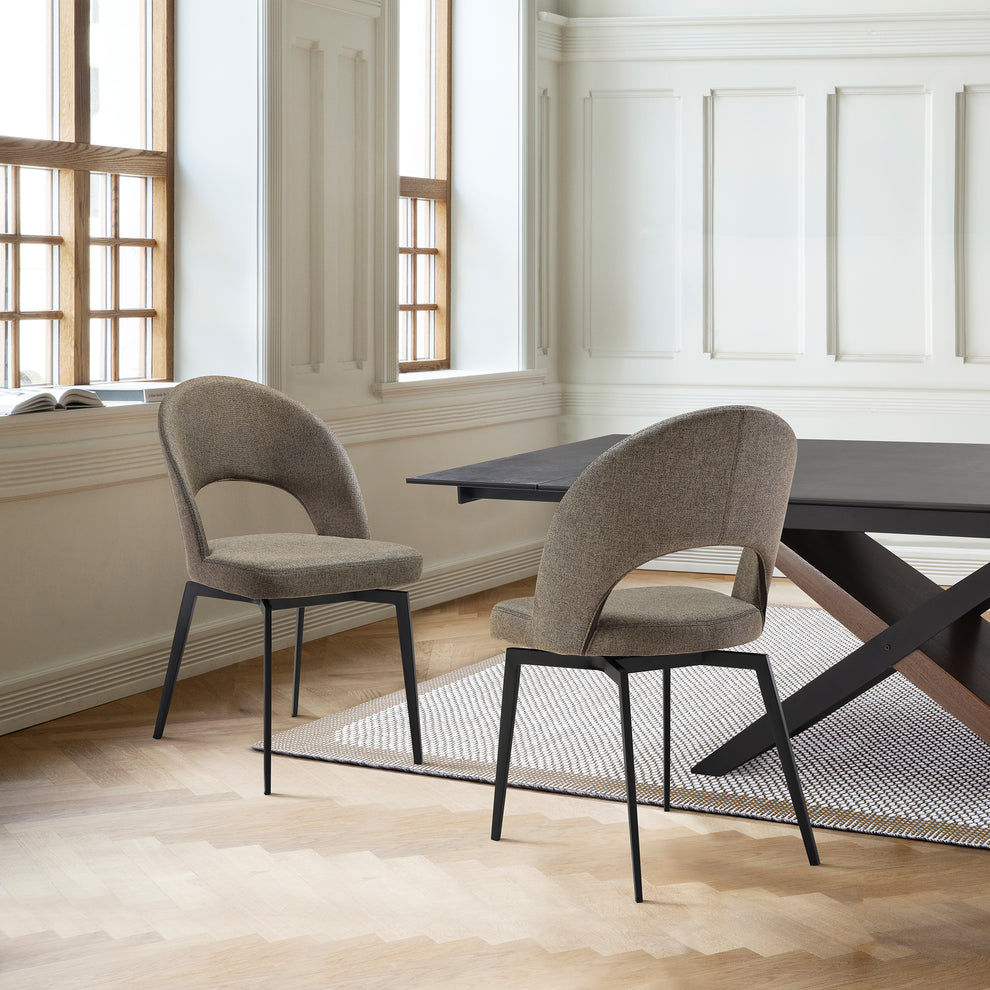 Lucia Swivel Upholstered Dining Chair in Gray Fabric with Black Metal Legs - Set of 2 By Armen Living | Dining Chairs | Modishstore - 12