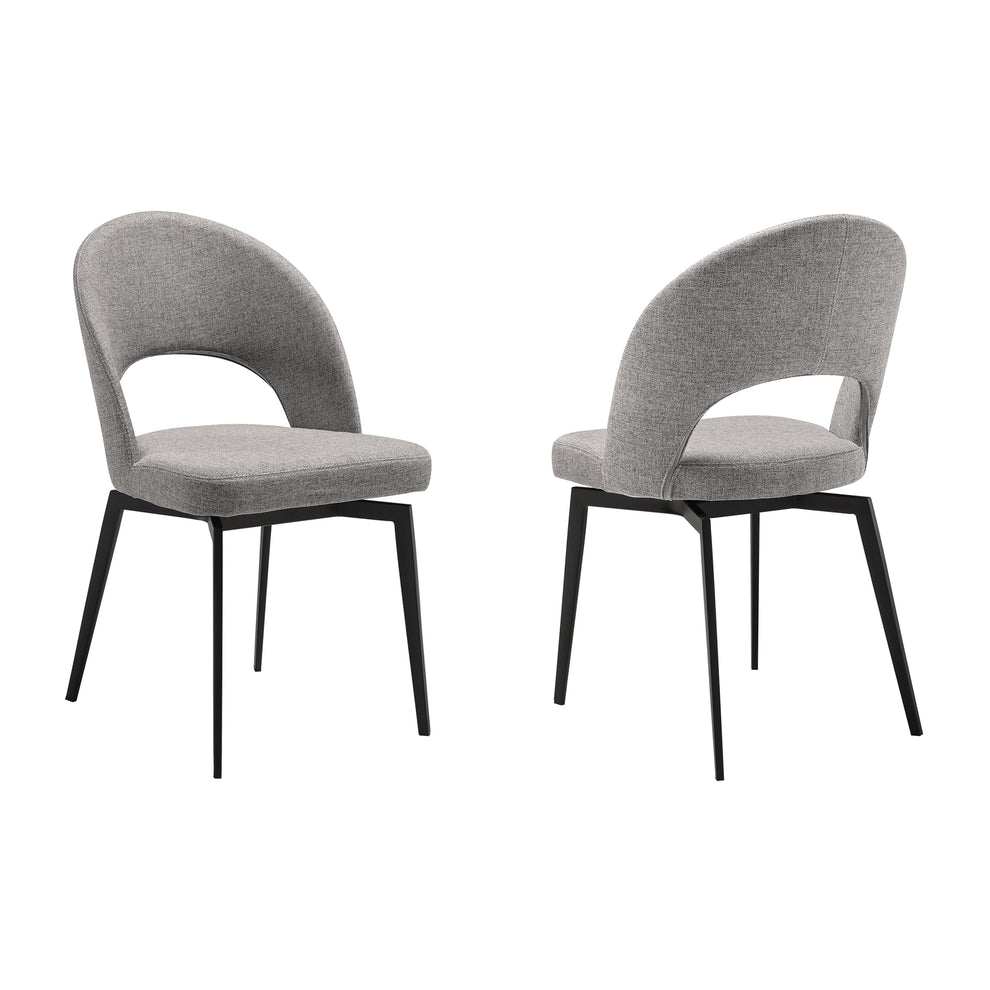 Lucia Swivel Upholstered Dining Chair in Gray Fabric with Black Metal Legs - Set of 2 By Armen Living | Dining Chairs | Modishstore - 3
