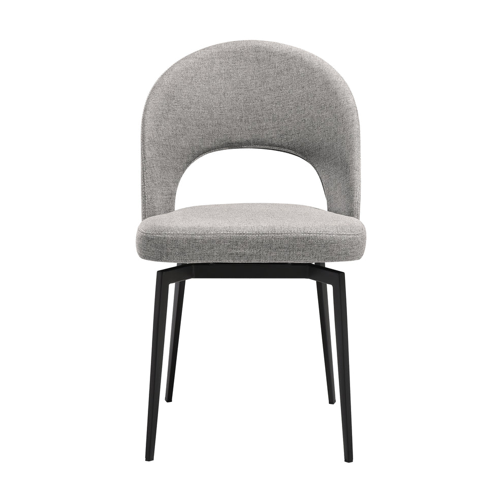 Lucia Swivel Upholstered Dining Chair in Gray Fabric with Black Metal Legs - Set of 2 By Armen Living | Dining Chairs | Modishstore - 5