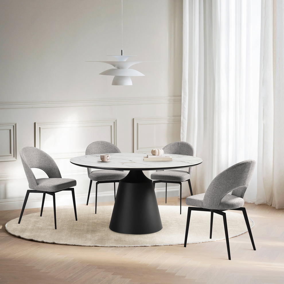 Lucia Swivel Upholstered Dining Chair in Gray Fabric with Black Metal Legs - Set of 2 By Armen Living | Dining Chairs | Modishstore - 2