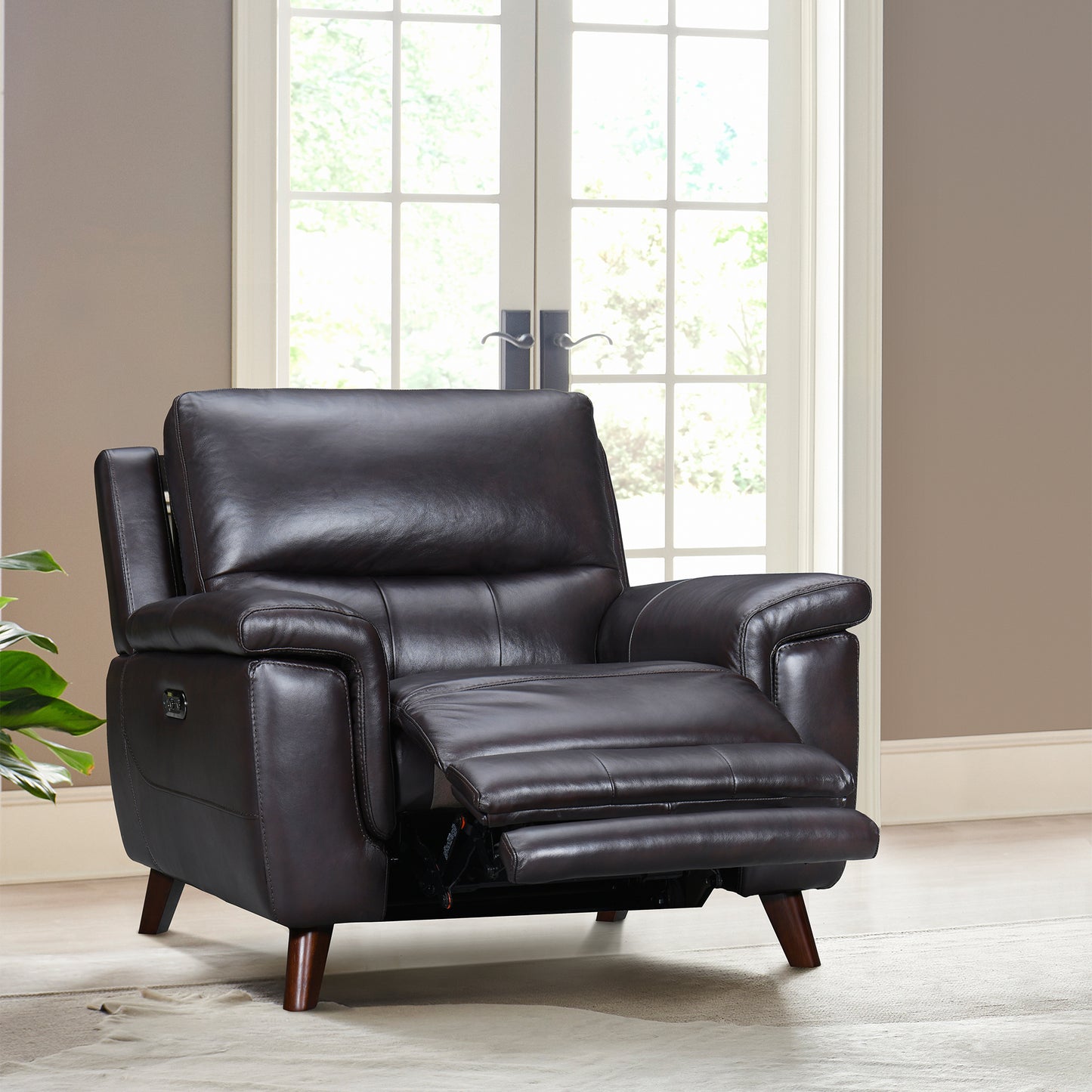 Lizette Brown Leather Power Recliner with USB By Armen Living | Recliners | Modishstore