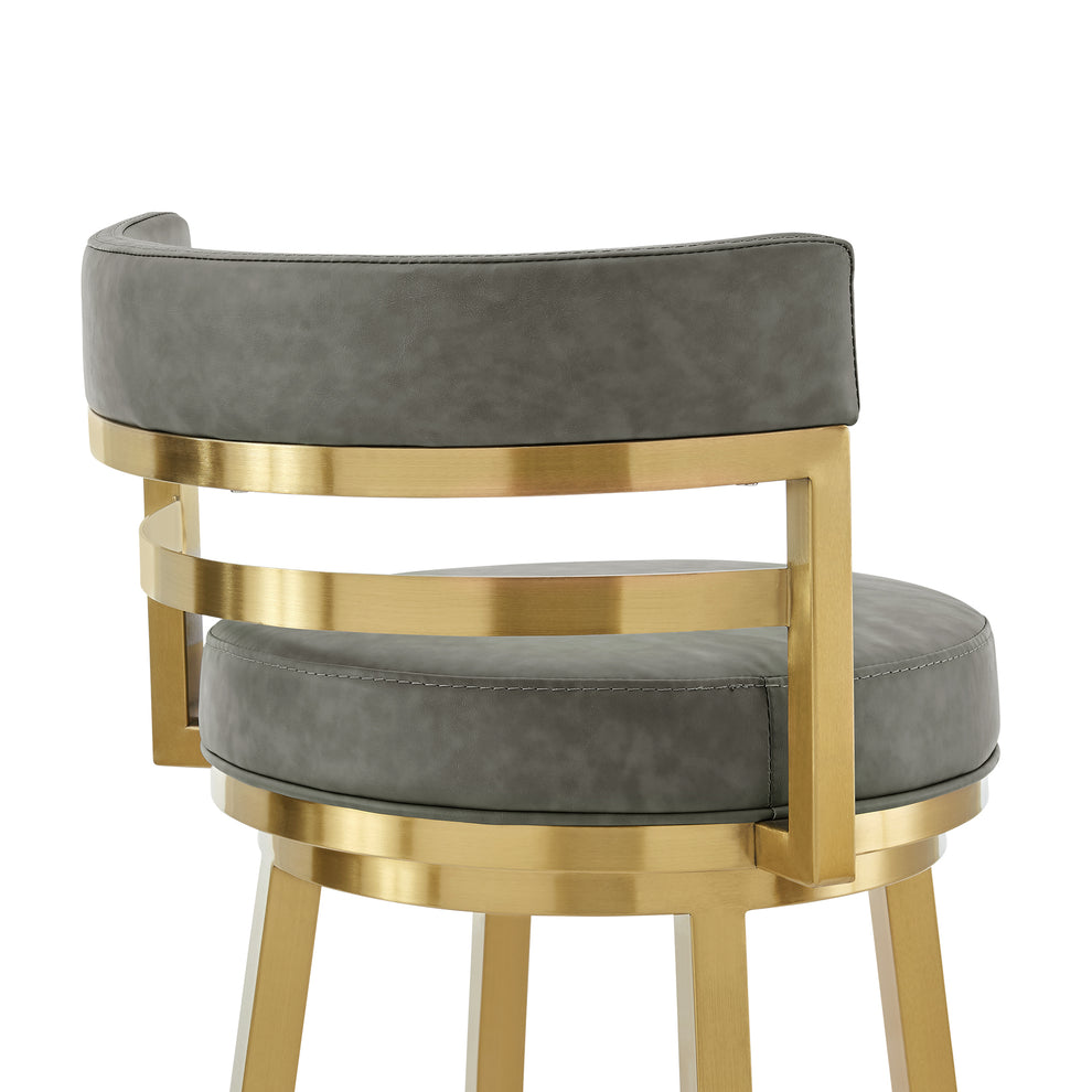 Madrid 26" Swivel Counter Stool with Gold Brushed Stainless Steel and Vintage Gray Faux Leather By Armen Living | Bar Stools | Modishstore - 6