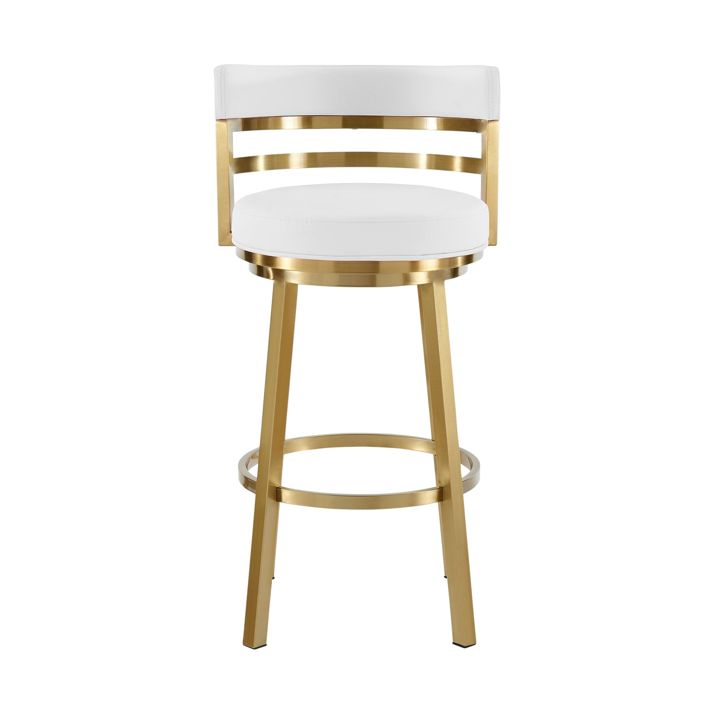 Madrid 30" Swivel Bar Stool in Gold Brushed Stainless Steel with White Faux Leather By Armen Living | Bar Stools | Modishstore - 3