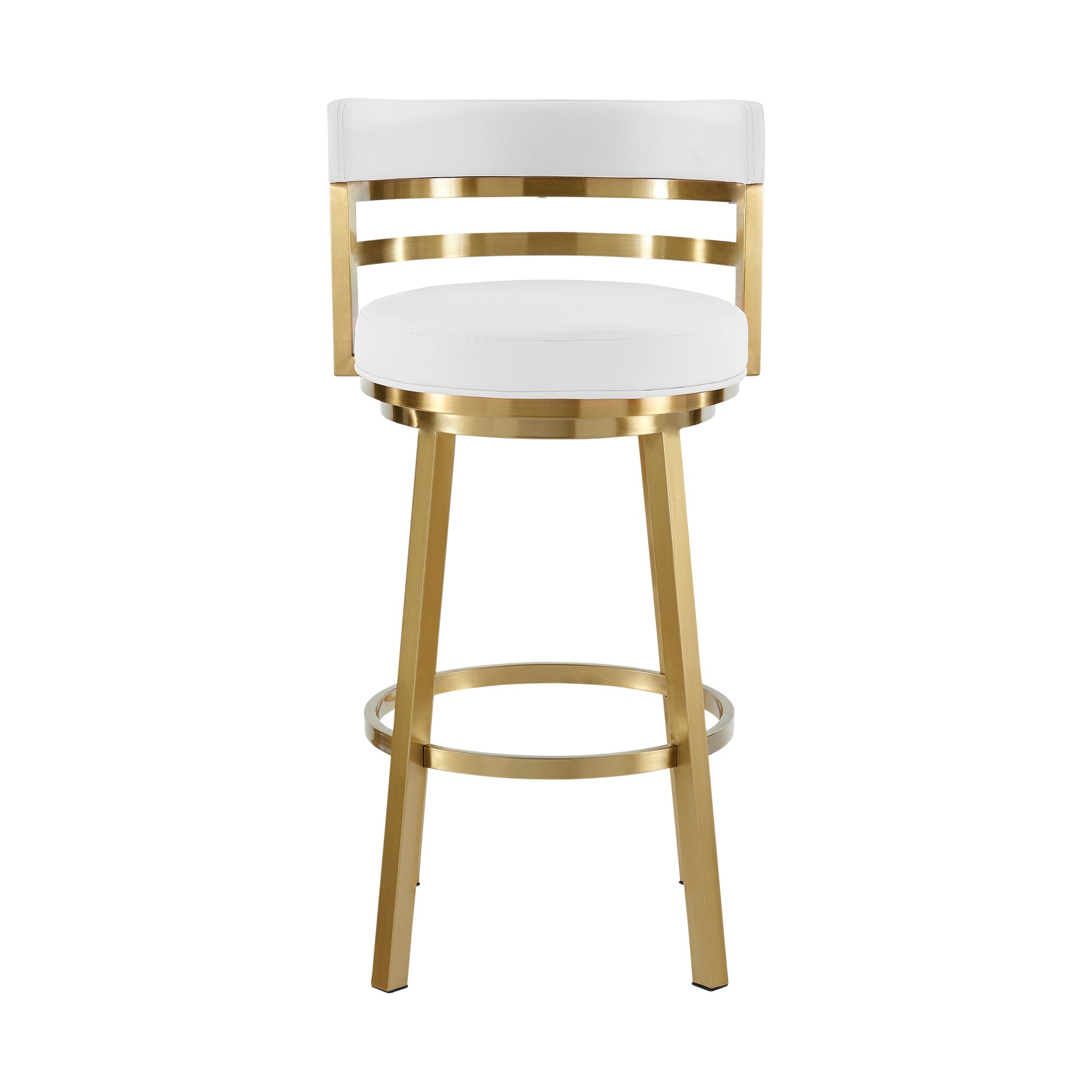 Madrid 30" Swivel Bar Stool in Gold Brushed Stainless Steel with White Faux Leather By Armen Living | Bar Stools | Modishstore - 3