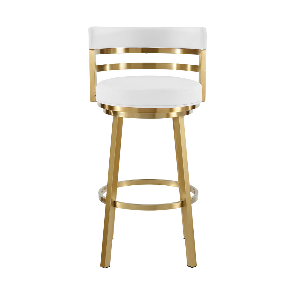 Madrid 30" Swivel Bar Stool in Gold Brushed Stainless Steel with White Faux Leather By Armen Living | Bar Stools | Modishstore - 3