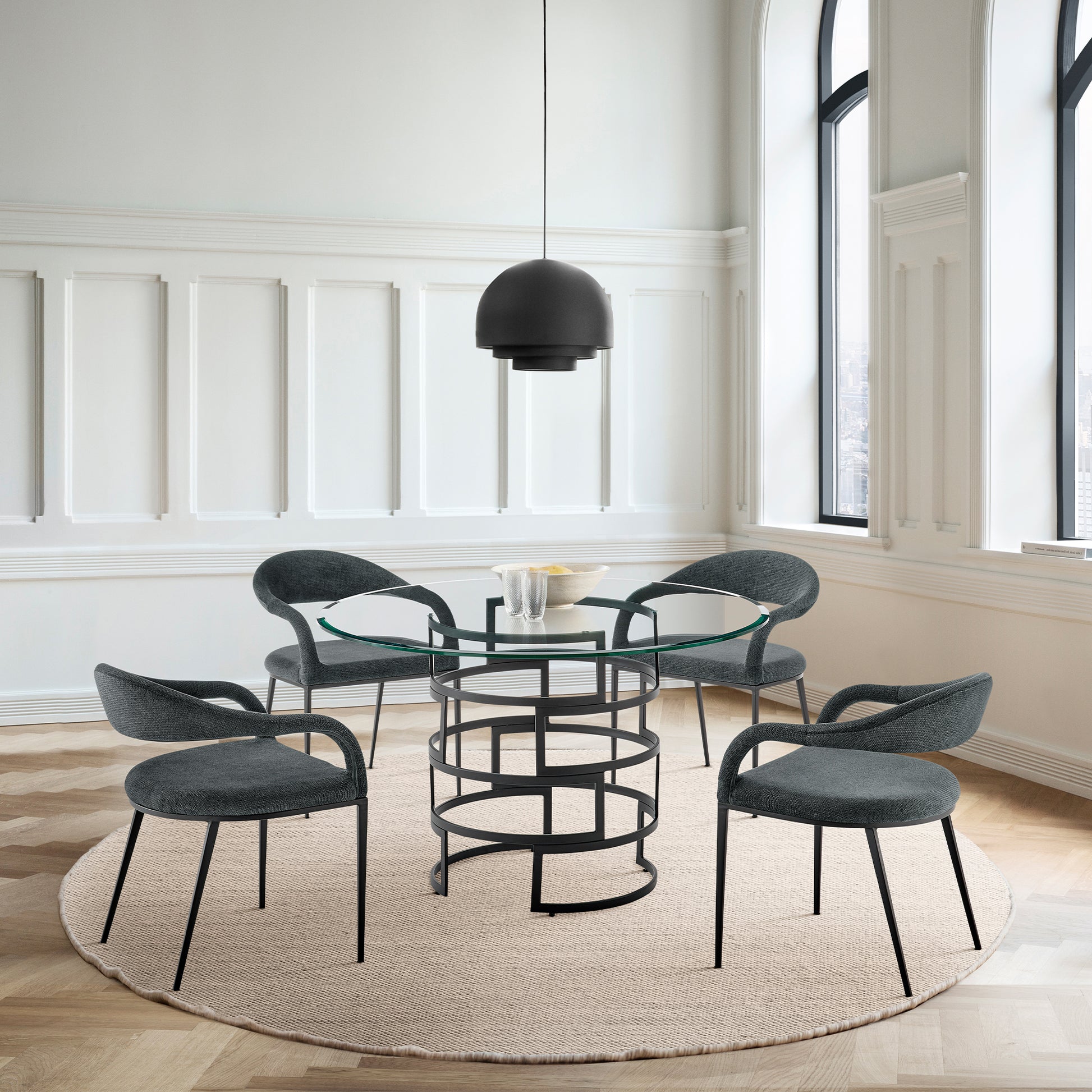 Morgan Upholstered Dining Chair with Matte Black Iron and Light Gray Fabric - Set of 2 By Armen Living | Dining Chairs | Modishstore - 14