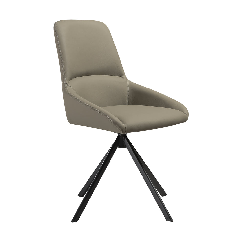 Maverick Swivel Upholstered Dining Chair in Taupe Gray Faux Leather with Black Metal Legs - Set of 2 By Armen Living | Dining Chairs | Modishstore - 4