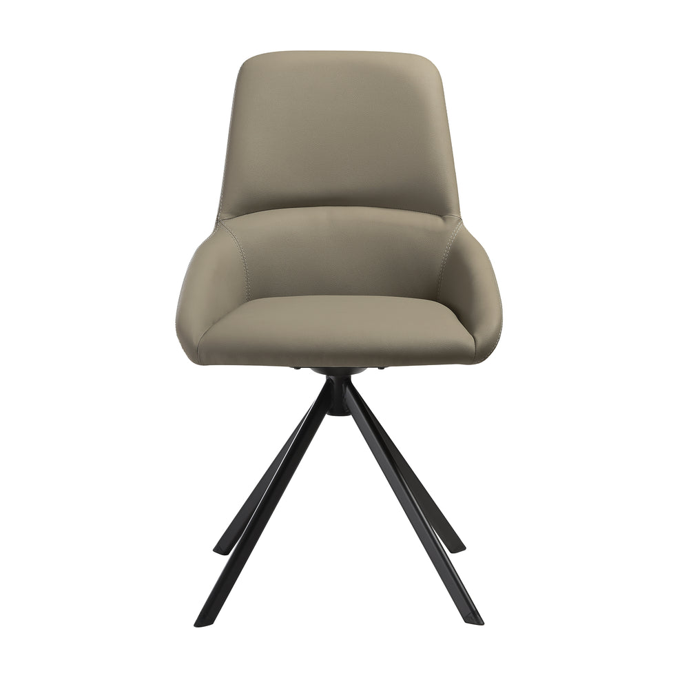 Maverick Swivel Upholstered Dining Chair in Taupe Gray Faux Leather with Black Metal Legs - Set of 2 By Armen Living | Dining Chairs | Modishstore - 5