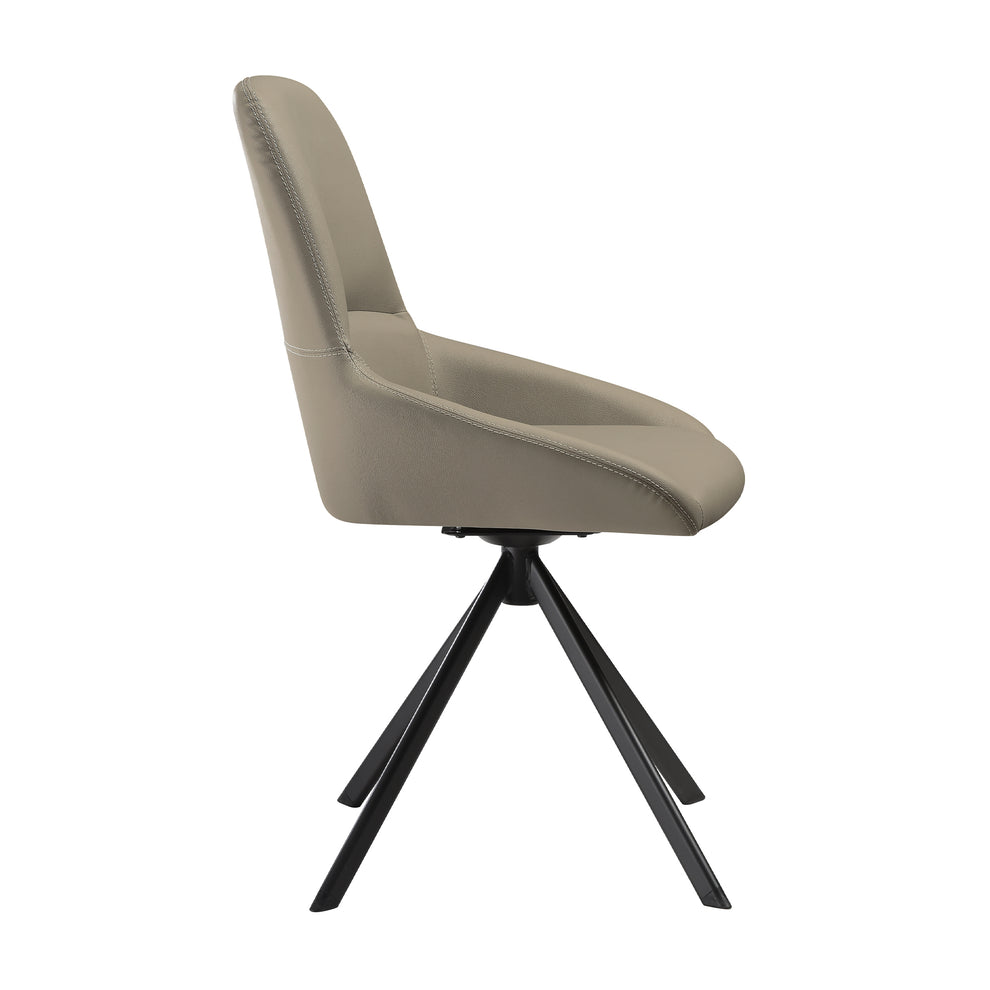 Maverick Swivel Upholstered Dining Chair in Taupe Gray Faux Leather with Black Metal Legs - Set of 2 By Armen Living | Dining Chairs | Modishstore - 6