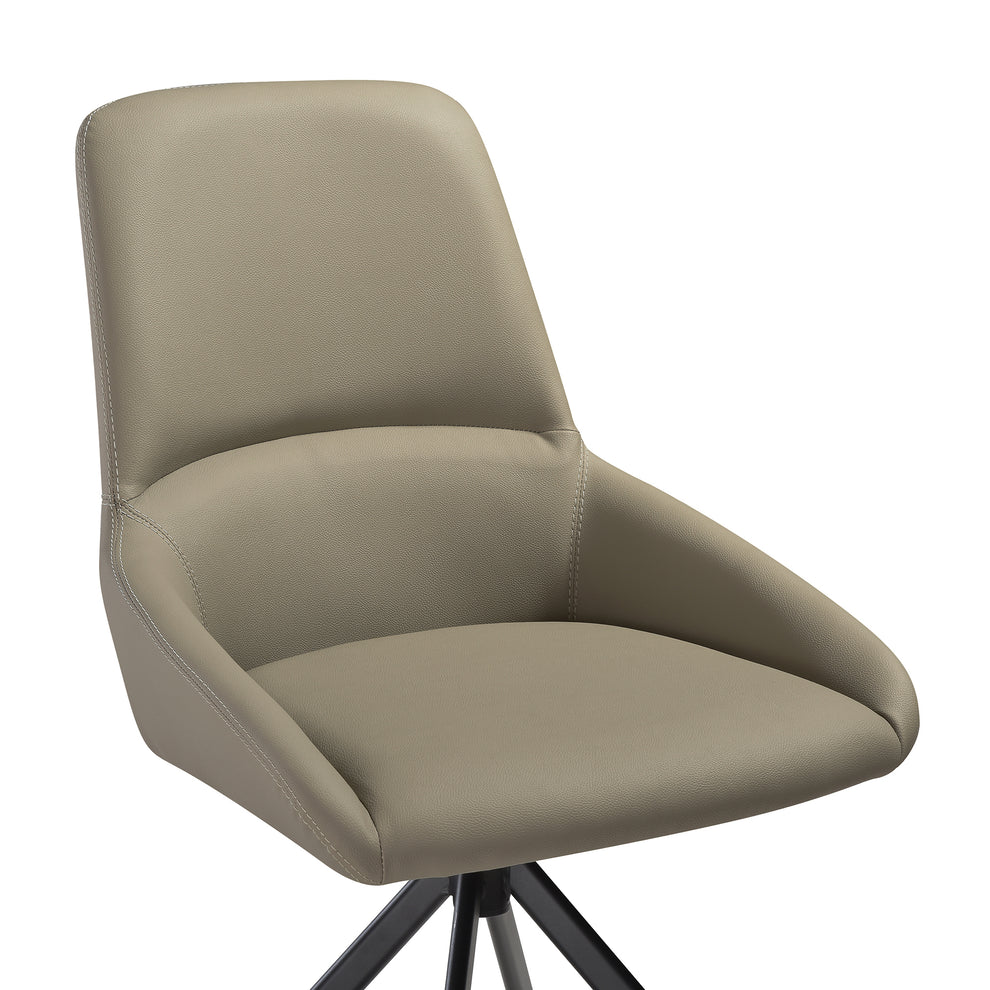 Maverick Swivel Upholstered Dining Chair in Taupe Gray Faux Leather with Black Metal Legs - Set of 2 By Armen Living | Dining Chairs | Modishstore - 8