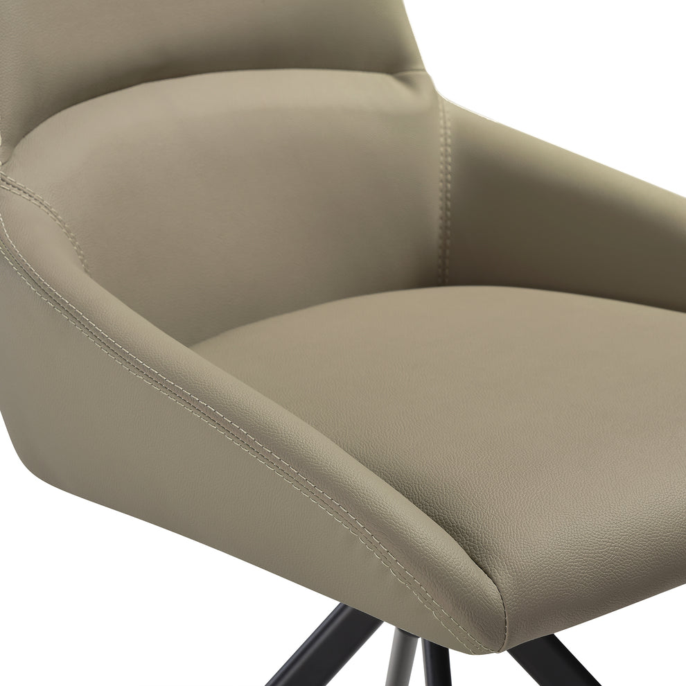 Maverick Swivel Upholstered Dining Chair in Taupe Gray Faux Leather with Black Metal Legs - Set of 2 By Armen Living | Dining Chairs | Modishstore - 10