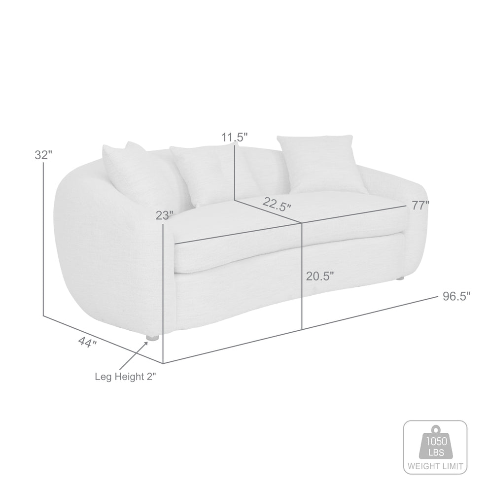Molly 96.5" Upholstered Curved Sofa in Pearl By Armen Living | Sofas | Modishstore - 8