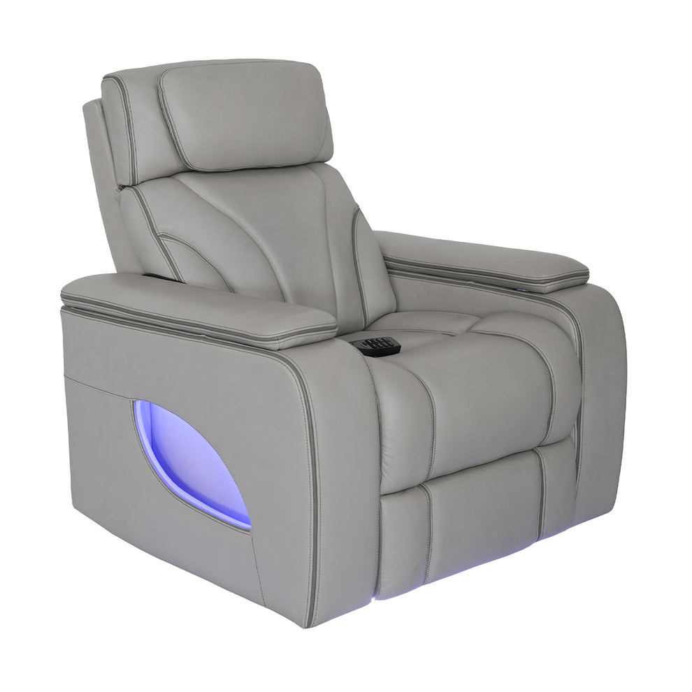 Octavia Zero Gravity Power Recliner with Heat and Massage in Silver and Gray Leather By Armen Living | Recliners | Modishstore - 2
