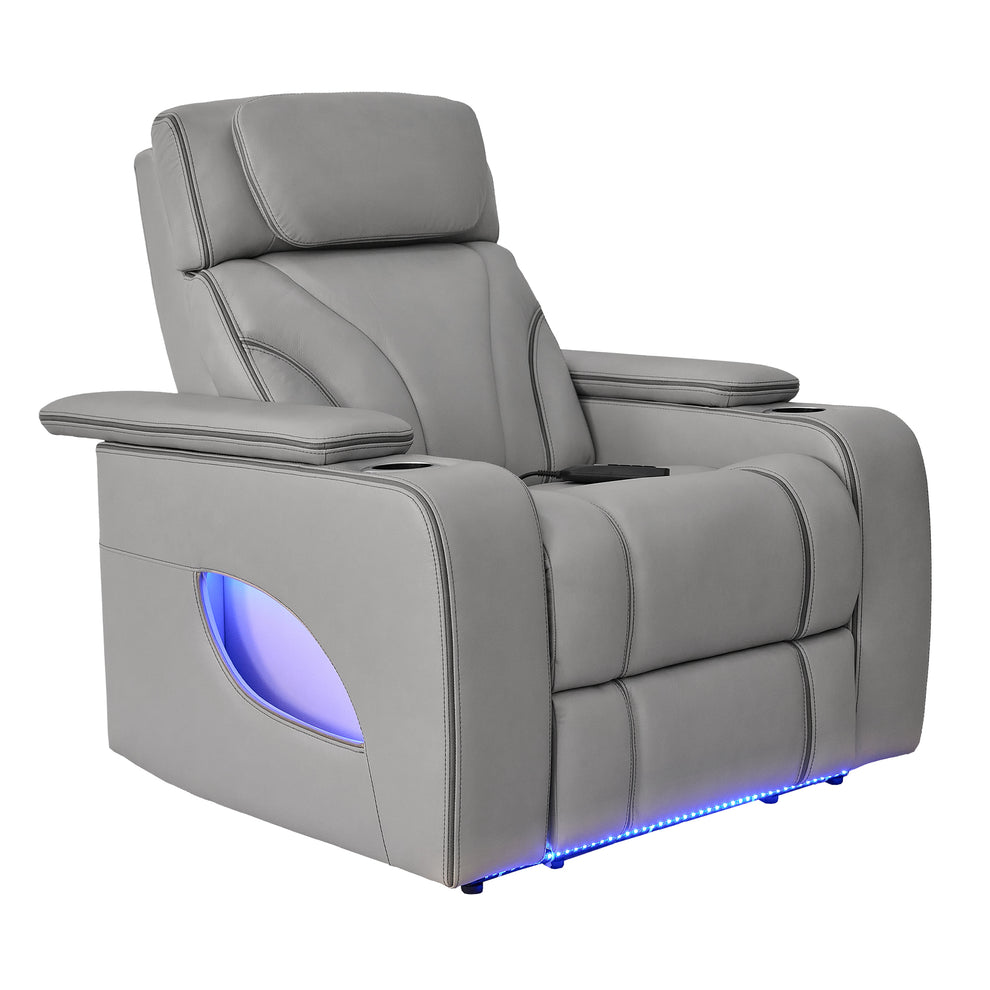 Octavia Zero Gravity Power Recliner with Heat and Massage in Silver and Gray Leather By Armen Living | Recliners | Modishstore - 3