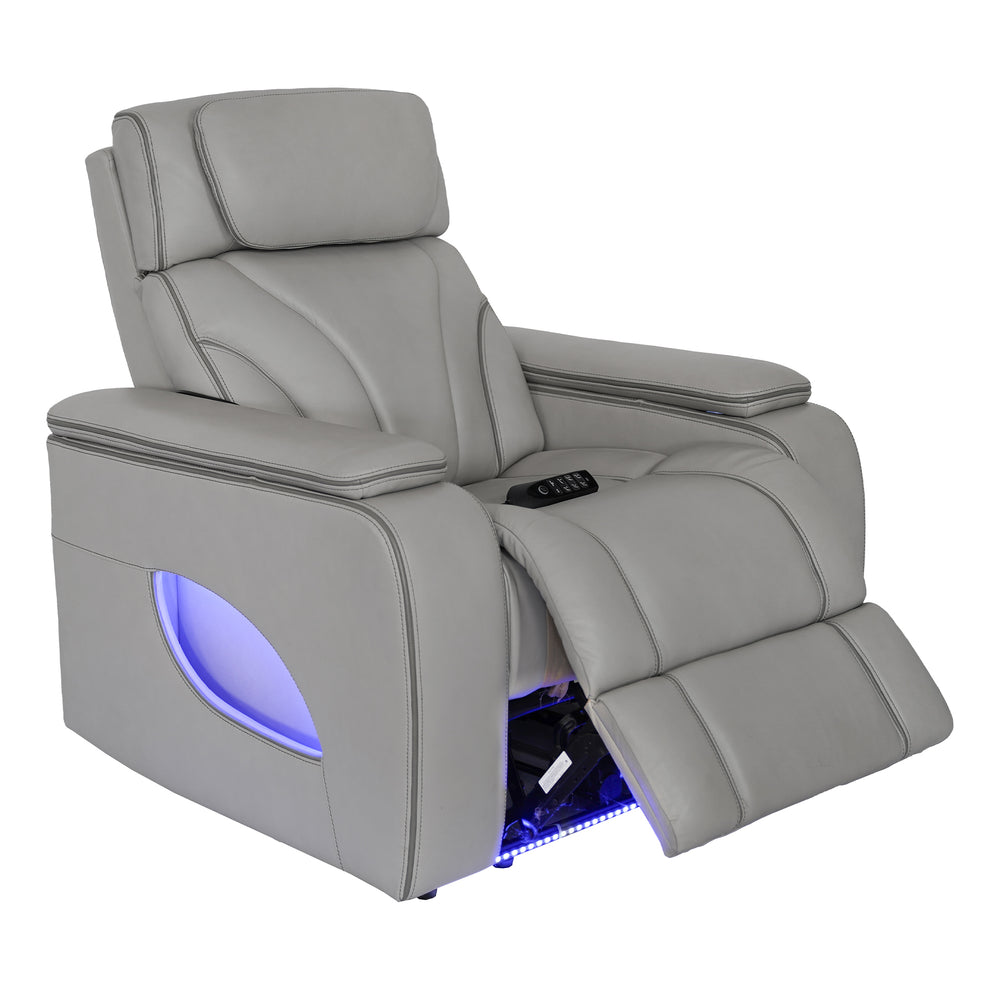 Octavia Zero Gravity Power Recliner with Heat and Massage in Silver and Gray Leather By Armen Living | Recliners | Modishstore - 4