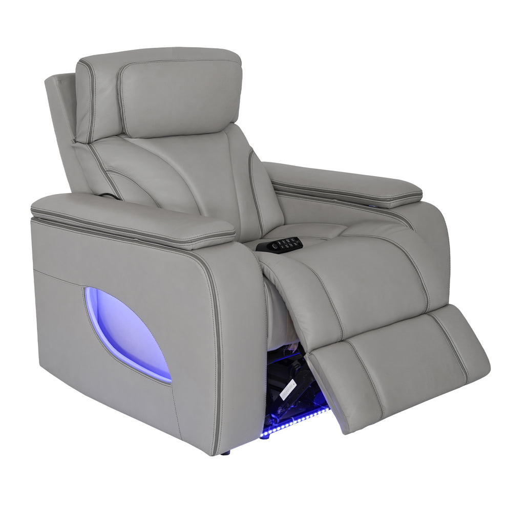 Octavia Zero Gravity Power Recliner with Heat and Massage in Silver and Gray Leather By Armen Living | Recliners | Modishstore - 5