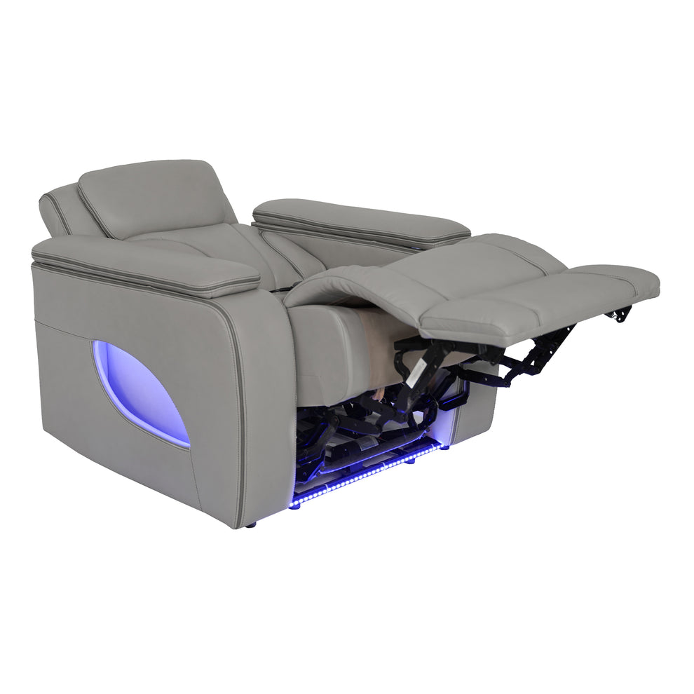 Octavia Zero Gravity Power Recliner with Heat and Massage in Silver and Gray Leather By Armen Living | Recliners | Modishstore - 6