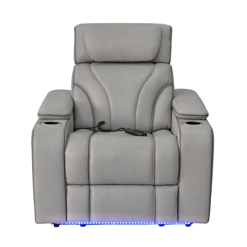 Octavia Zero Gravity Power Recliner with Heat and Massage in Silver and Gray Leather By Armen Living | Recliners | Modishstore - 7