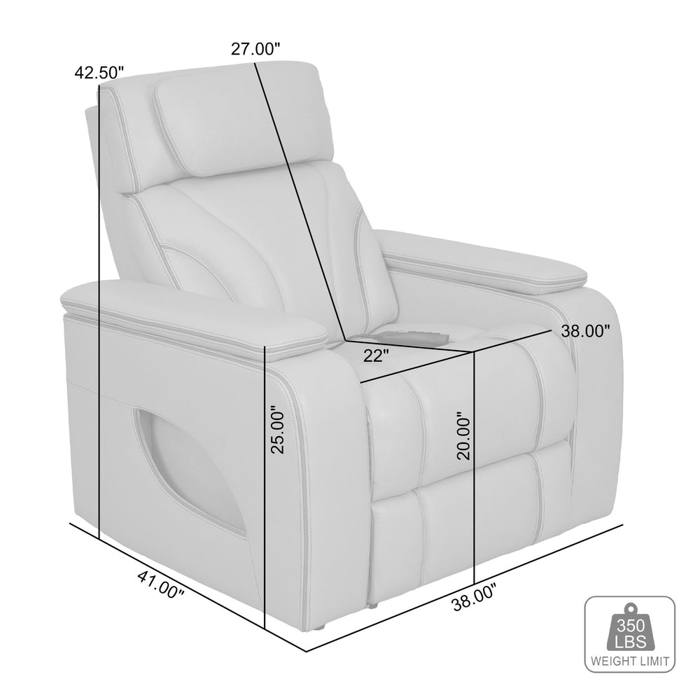 Octavia Zero Gravity Power Recliner with Heat and Massage in Silver and Gray Leather By Armen Living | Recliners | Modishstore - 10