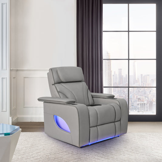 Octavia Zero Gravity Power Recliner with Heat and Massage in Silver and Gray Leather By Armen Living | Recliners | Modishstore