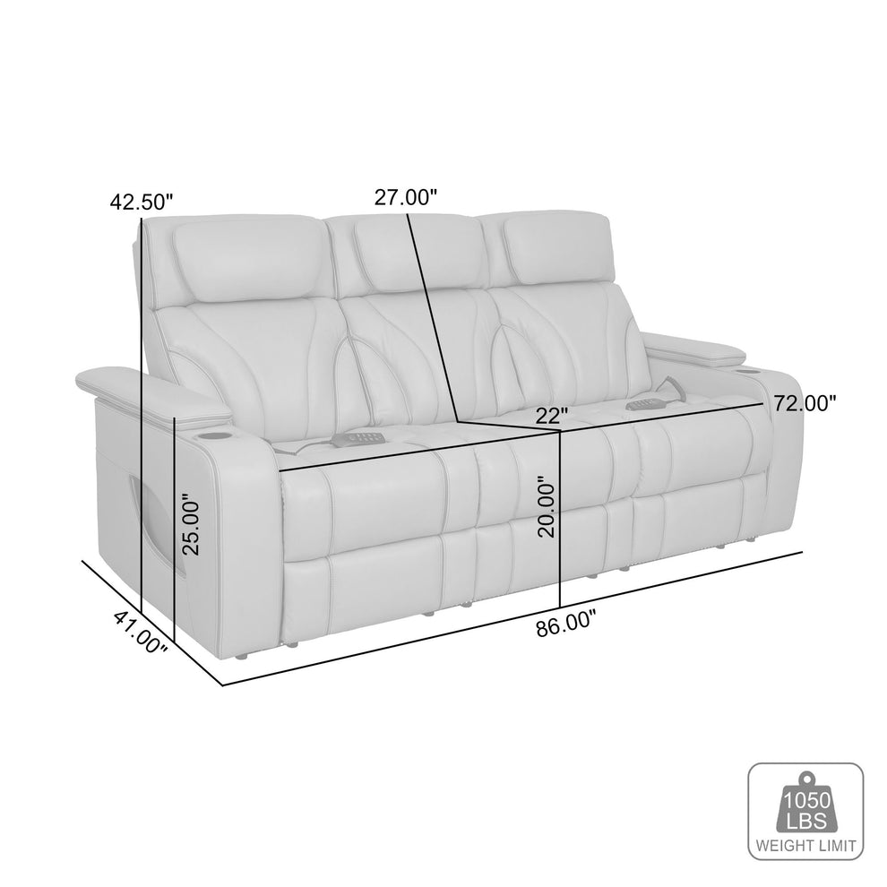 Octavia 86" Zero Gravity Power Reclining Sofa with Heat and Massage in Silver and Gray Leather By Armen Living | Sofas | Modishstore - 10