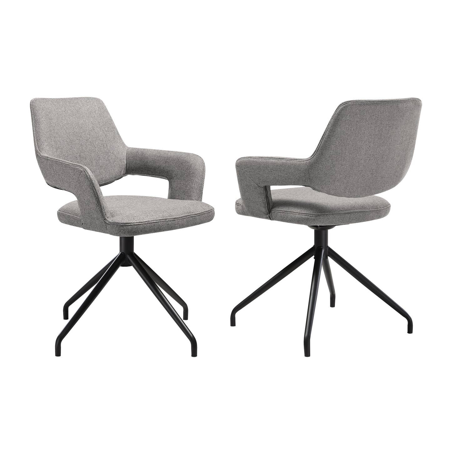 Penny Swivel Upholstered Dining Chair in Gray Fabric with Black Metal Legs - Set of 2 By Armen Living | Dining Chairs | Modishstore - 3