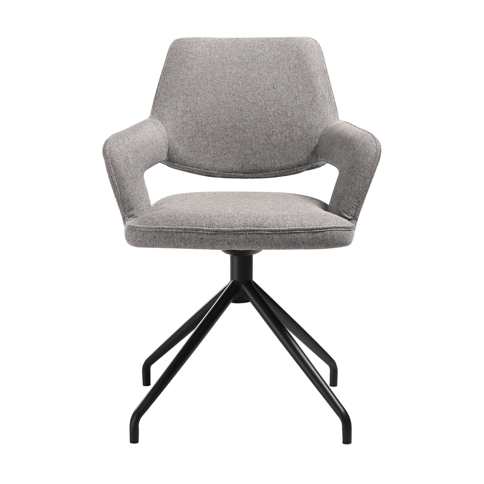 Penny Swivel Upholstered Dining Chair in Gray Fabric with Black Metal Legs - Set of 2 By Armen Living | Dining Chairs | Modishstore - 5
