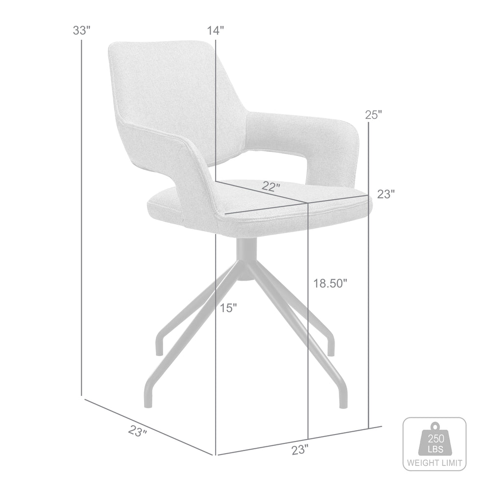 Penny Swivel Upholstered Dining Chair in Gray Fabric with Black Metal Legs - Set of 2 By Armen Living | Dining Chairs | Modishstore - 10